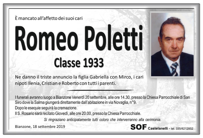 necrologio Poletti Romeo