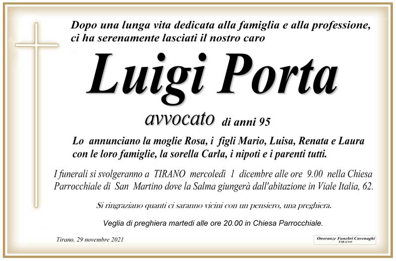 necrologio Porta Luigi