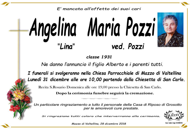 necrologio Angelina Maria Pozzi