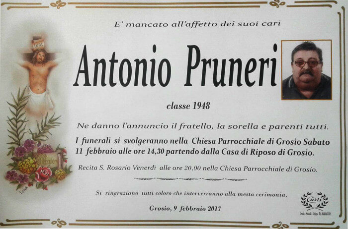 necrologio Pruneri Antonio