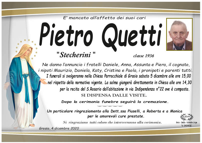 necrologio Quetti Pietro