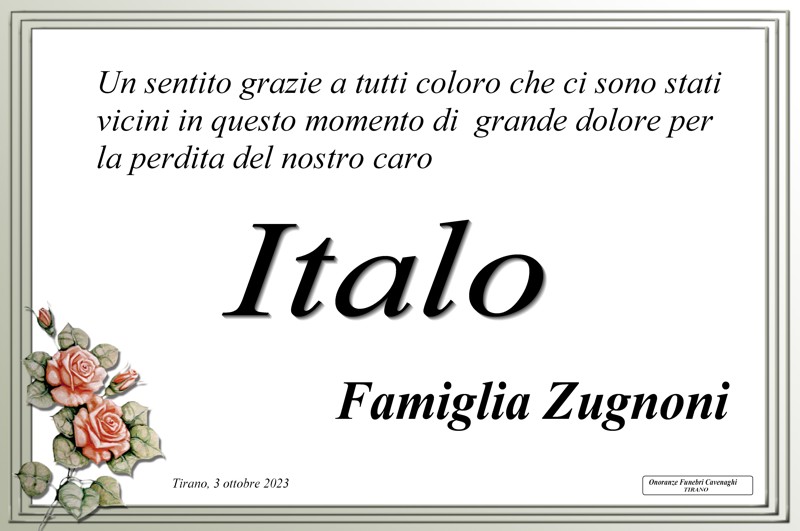 Ringraziamenti Zugnoni Italo
