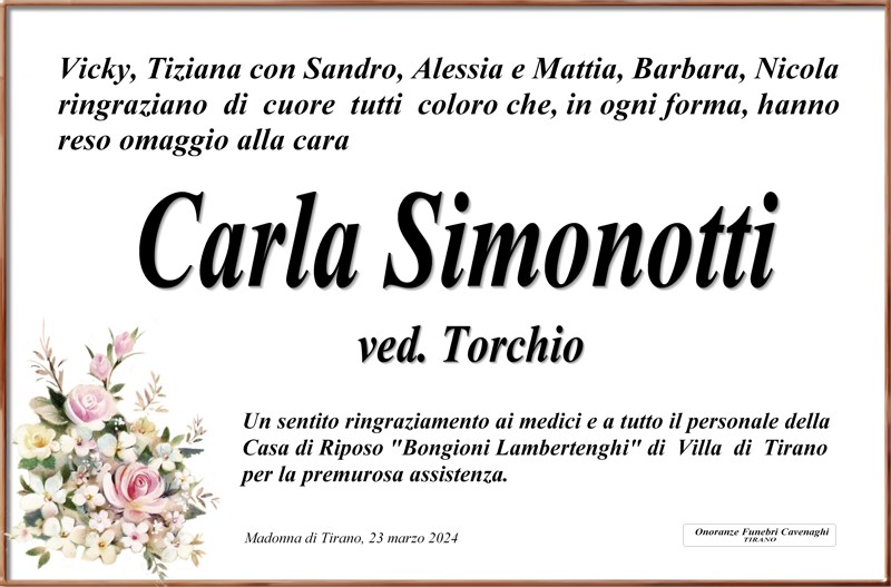 Ringraziamenti Simonotti Carla ved. Torchio