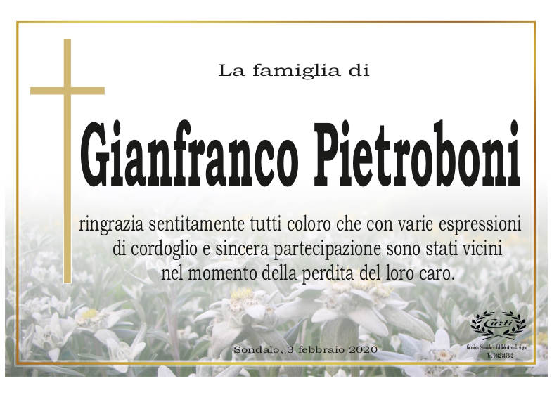 Ringraziamento Gianfranco Pietroboni