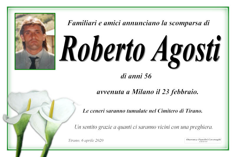 necrologio Agosti Roberto