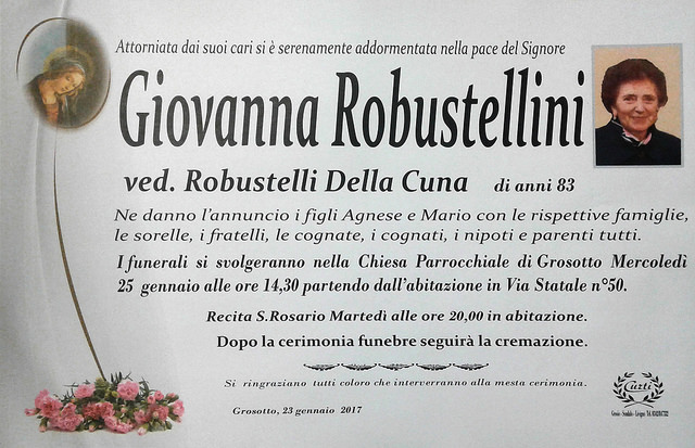 necrologio Robustellini Giovanna