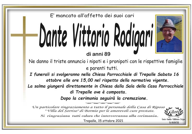 necrologio Dante Vittorio Rodigari