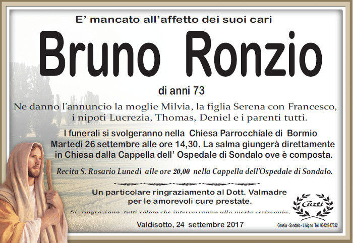 Necrologio Ronzio Bruno