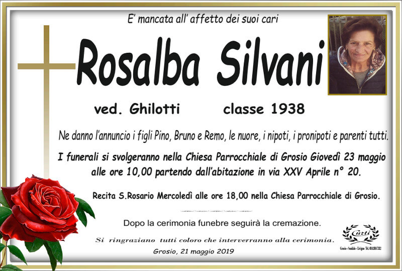 necrologio Silvani Rosalba