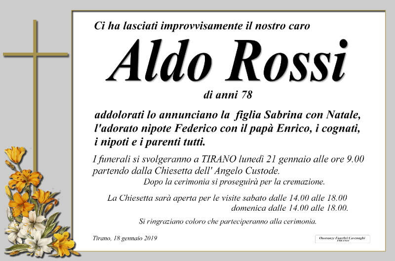 necrologio Rossi Aldo