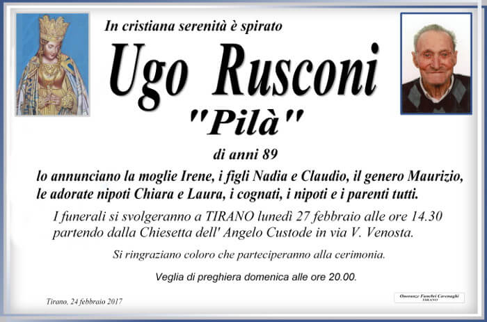necrologio Rusconi Ugo