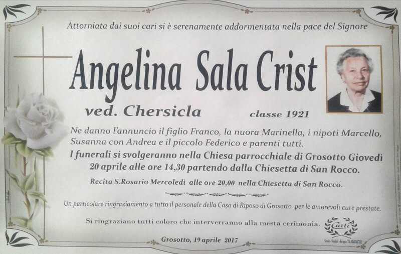 necrologio Sala Crist Angelina