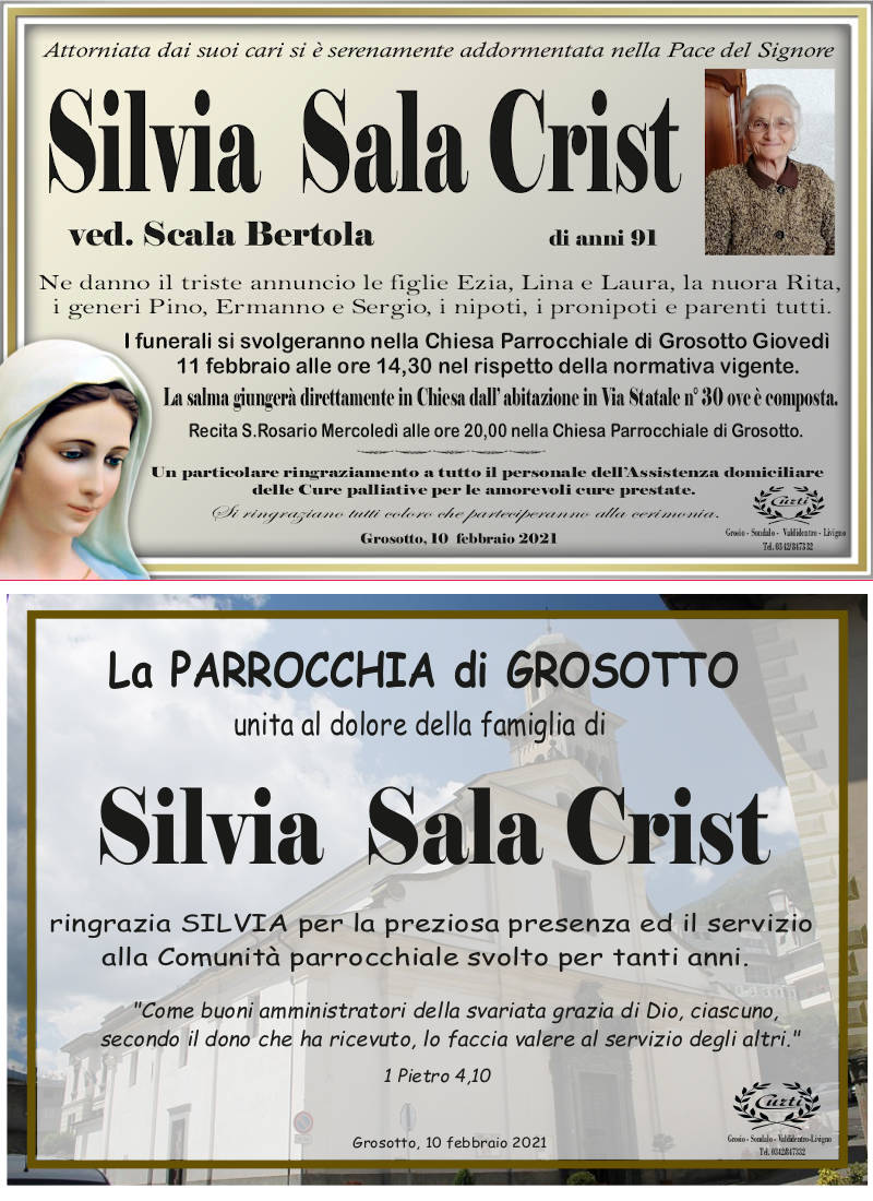 Sala Crist Silvia necrologio