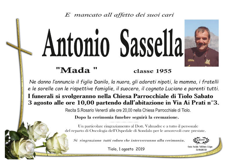 necrologio Sassella Antonio