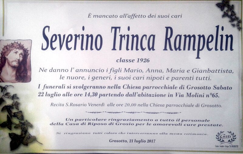 necrologio Severino Trinca Rampelin