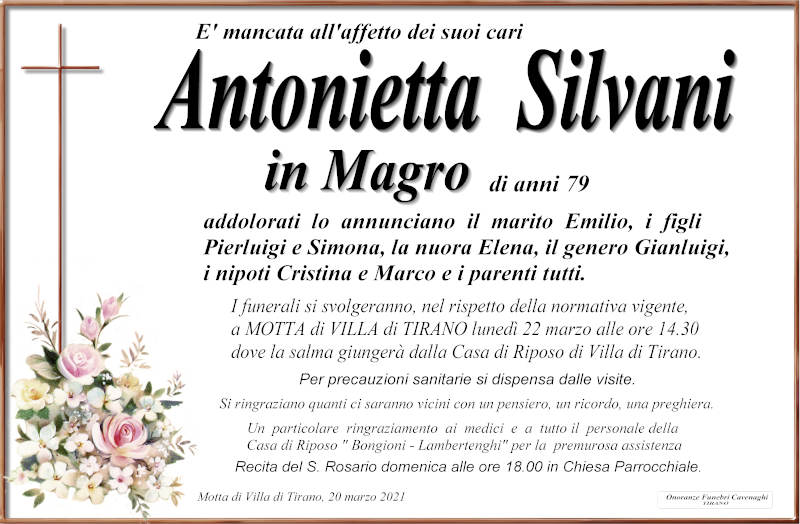 necrologio Silvani Antonietta