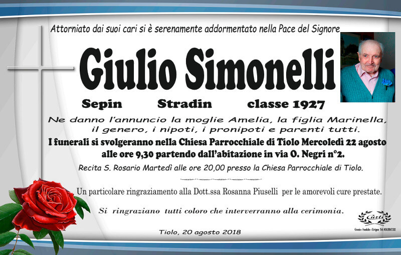 necrologio Simonelli Giulio