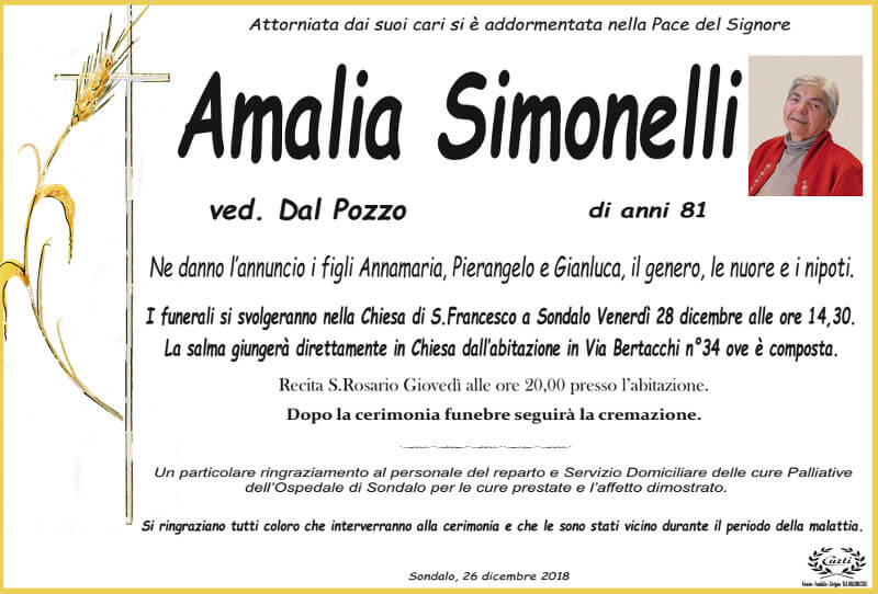 necrologio Simonelli Amalia