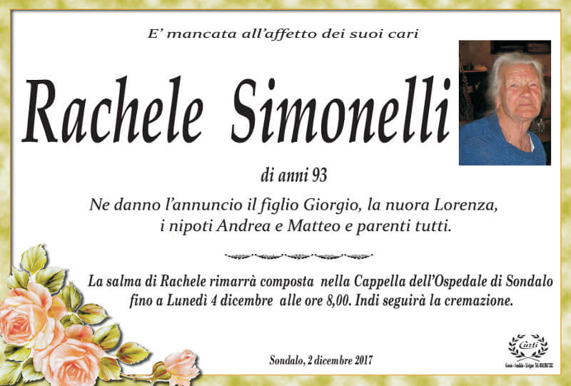 necrologio Simonelli Rachele