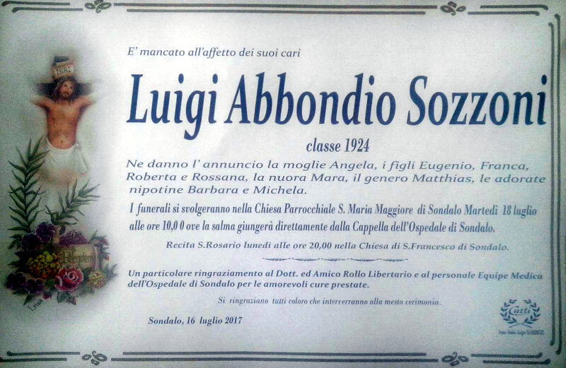 necrologio Sozzoni Luigi Abbondio
