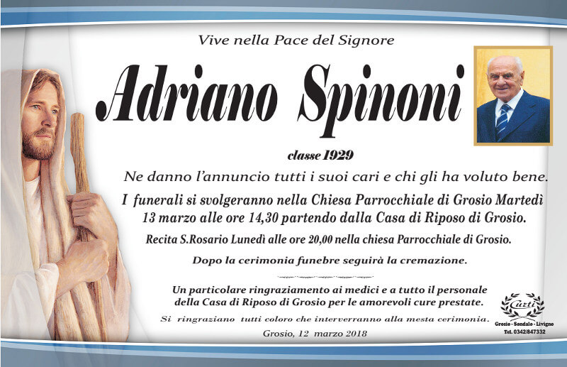 necrologio Spinoni Adriano