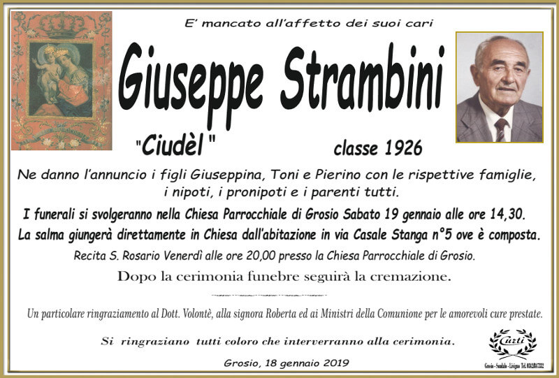 necrologio Strambini Giuseppe