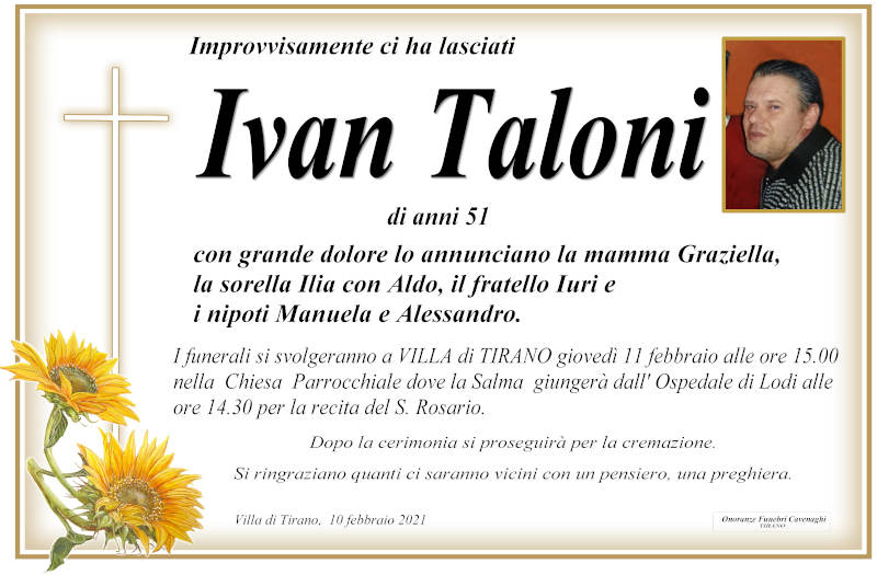 necrologio Taloni Ivan