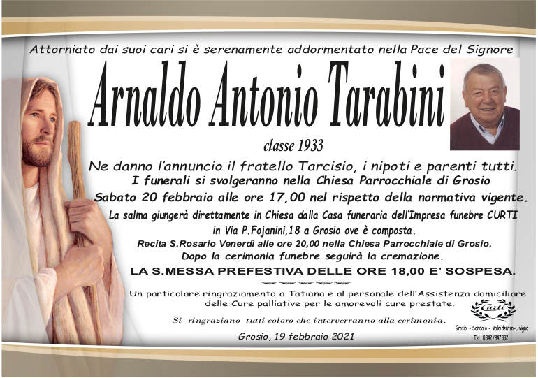 necrologio Tarabini Arnaldo Antonio