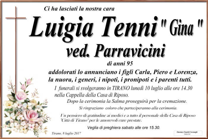 Necrologio Luigia Tenni
