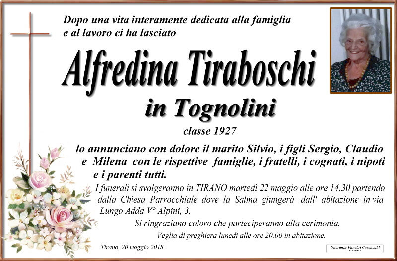necrologio Tiraboschi Alfredina