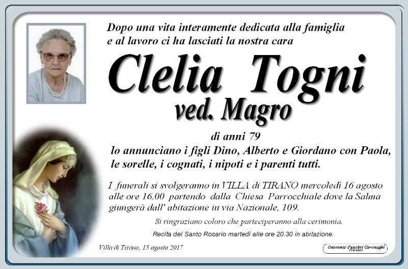 necrologio Togni Clelia