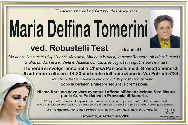 necrologio Tomerini Maria Delfina
