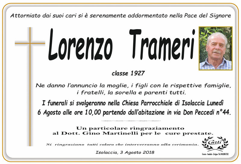 necrologio Trameri Lorenzo