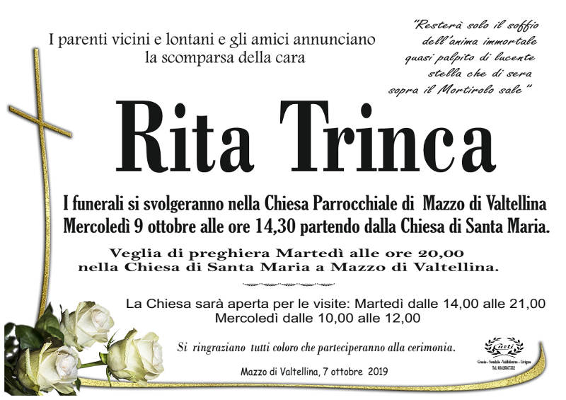 necrologio Trinca Rita
