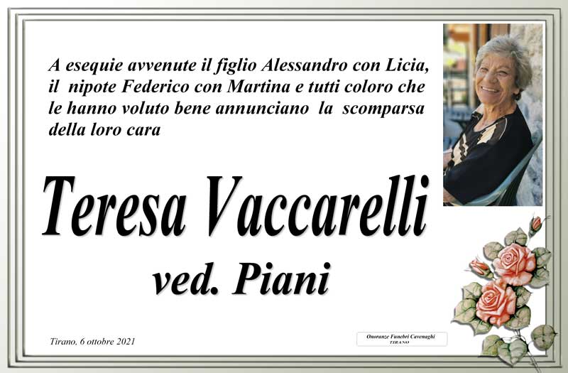 necrologio Vaccarelli Teresa