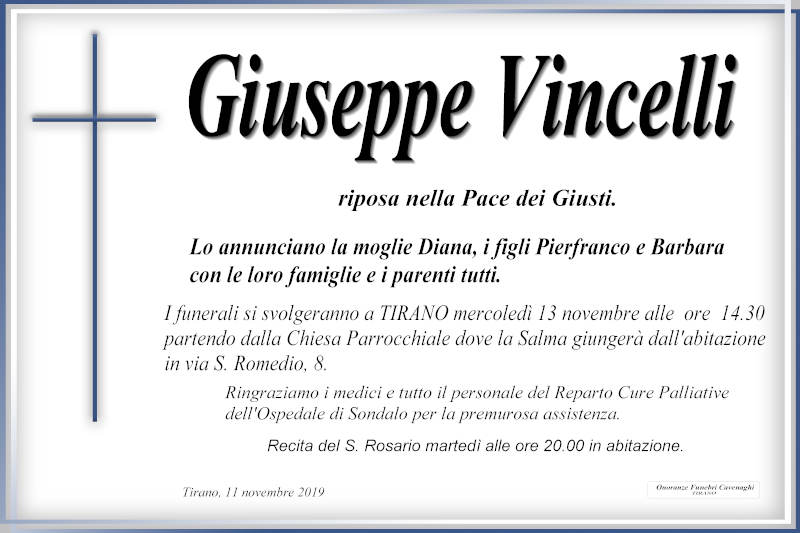 necrologio Vincelli Giuseppe