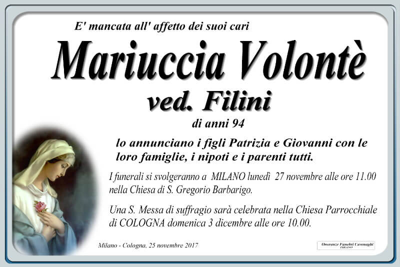 necrologio Volontè Mariuccia