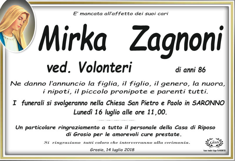 necrologio Zagnoni Mirka