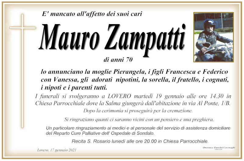 necrologio Zampatti Mauro