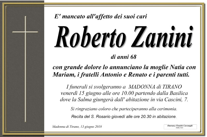 necrologio Zanini Roberto