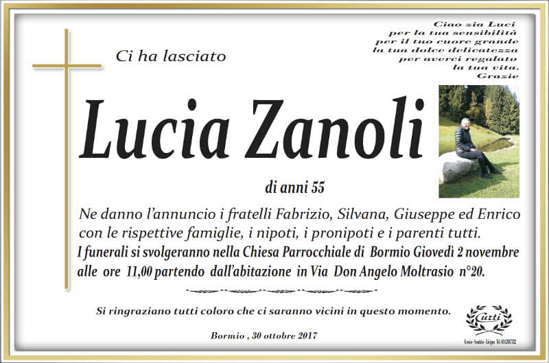 necrologio Zanoli Lucia