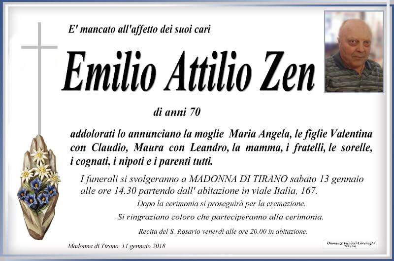 necrologio Zen Emilio Attilio