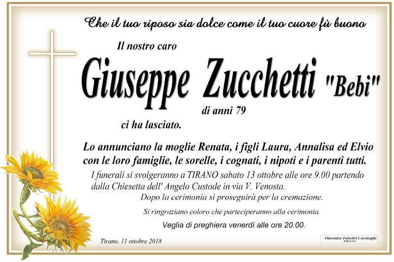 necrologio Zucchetti Giuseppe