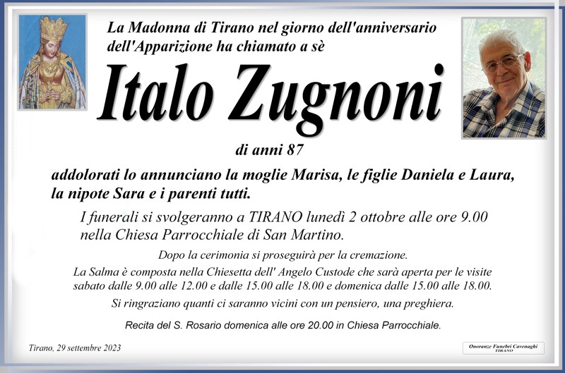 Necrologio Zugnoni Italo